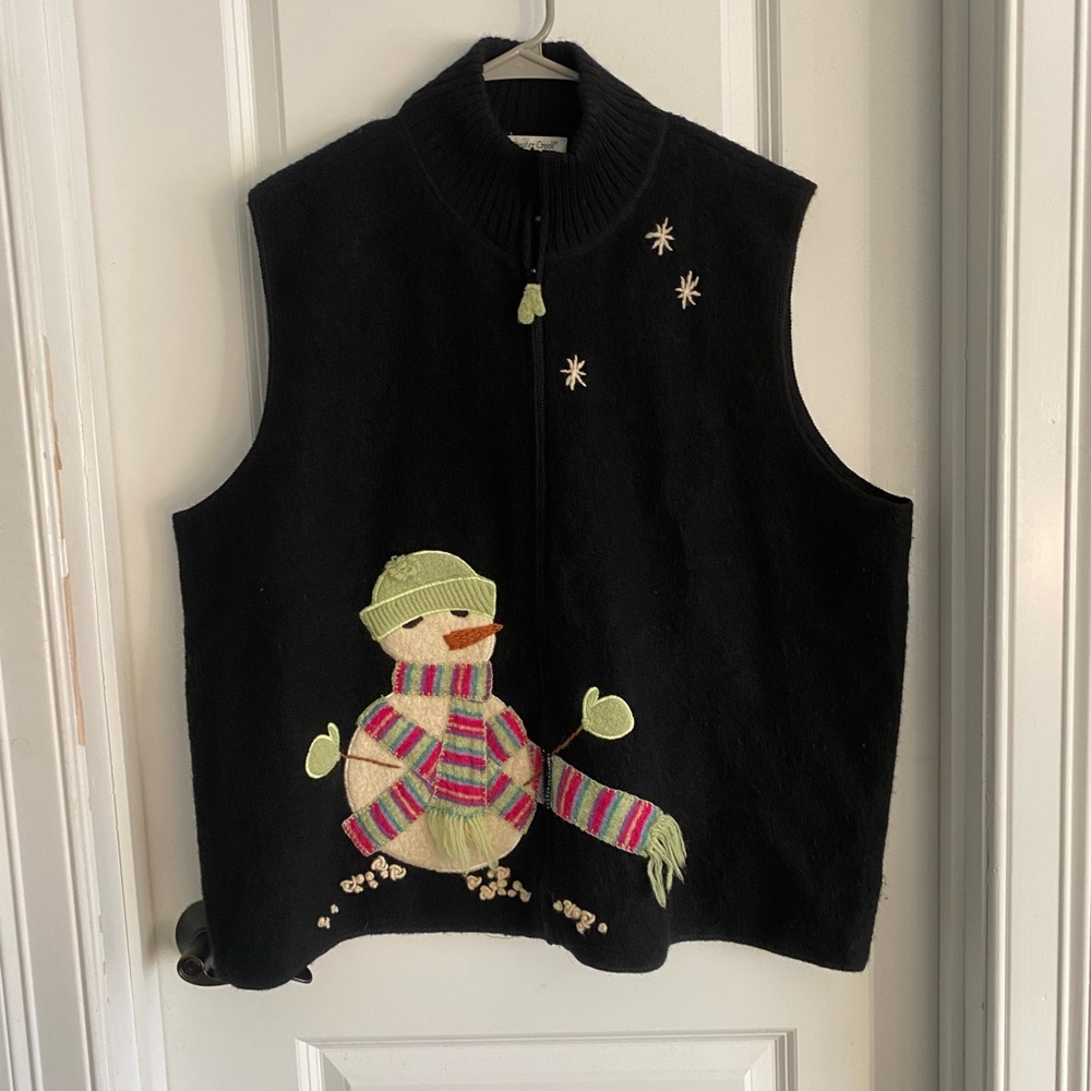 Coldwater Creek Boiled Wool Snowman Sweater vest